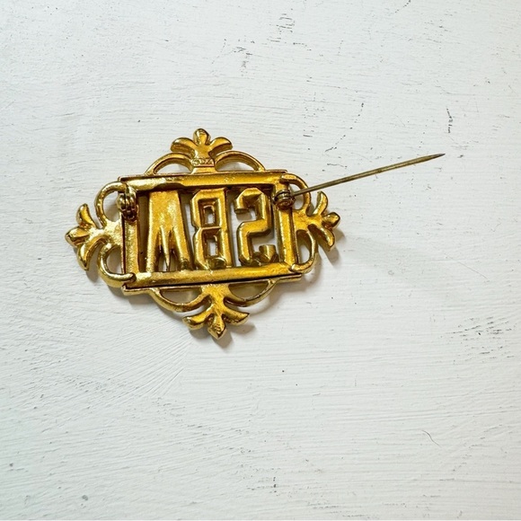 ORA Art Deco Rhinestone Faux Pearl Monogram Brooch Vintage - Picture 4 of 8